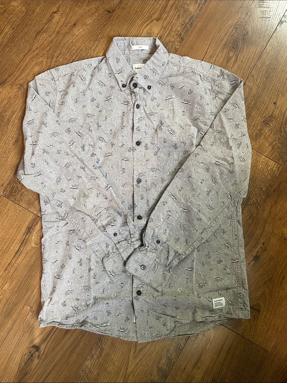 Frank & Oak Men’s Button Down Shirt in Gray Nature Print